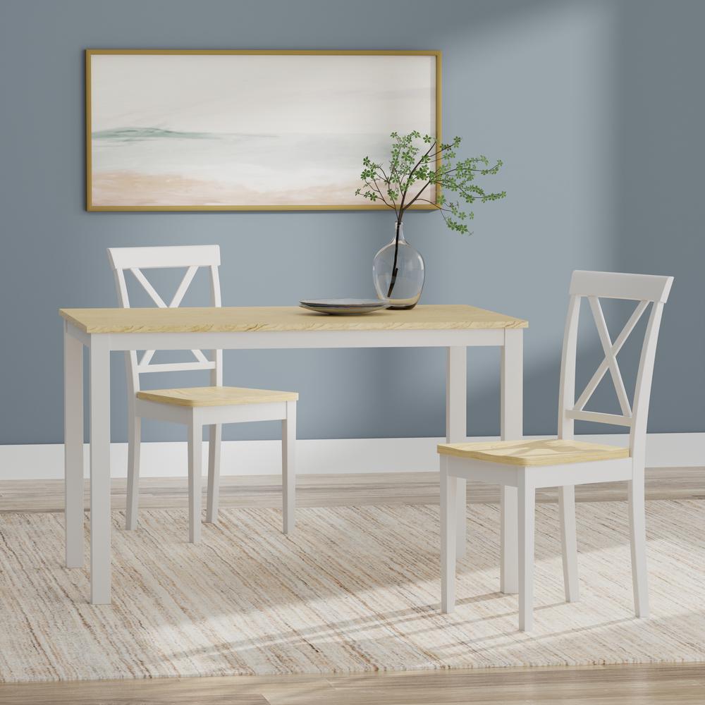 3PC Dining Set - 48" Wood Table + X-Back Chairs -Wht/Nat. Picture 1