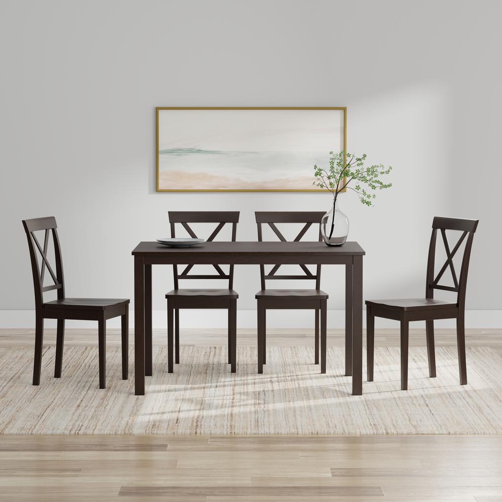 5PC Dining Set - 48" Wood Table + X-Back Chairs - Dark Walnut. Picture 1