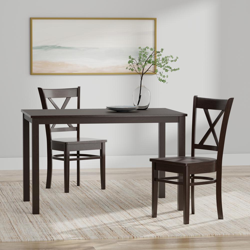 3PC Dining Set - 48" Wood Table + Cross Back Chairs - Dark Walnut. Picture 1