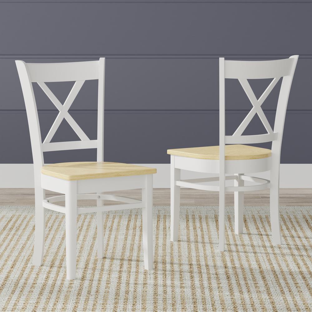 3PC Dining Set - 48" Wood Table + Cross Back Chairs -Wht/Nat. Picture 3
