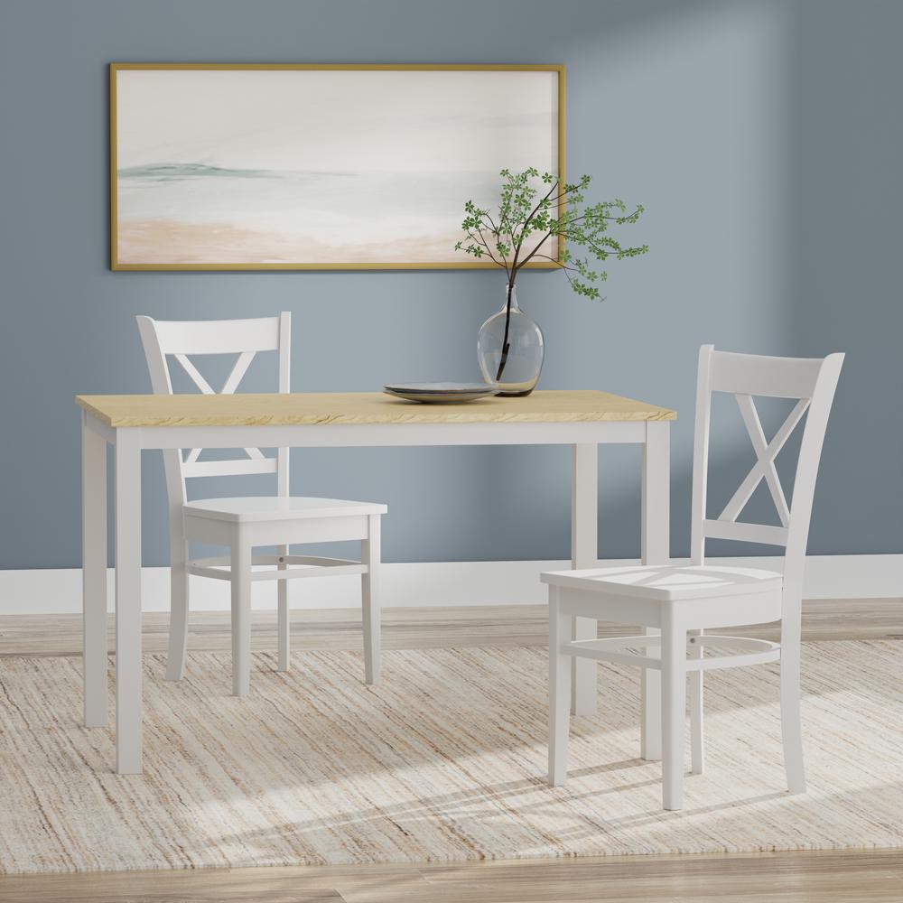 3PC Dining Set - 48" Wood Table -Wht/Nat + Wht Cross Back Chairs. Picture 1