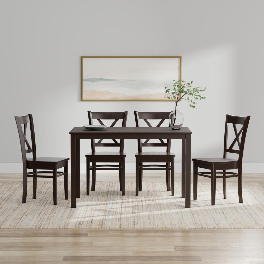 5PC Dining Set - 48" Wood Table + Cross Back Chairs - Dark Walnut. Picture 1
