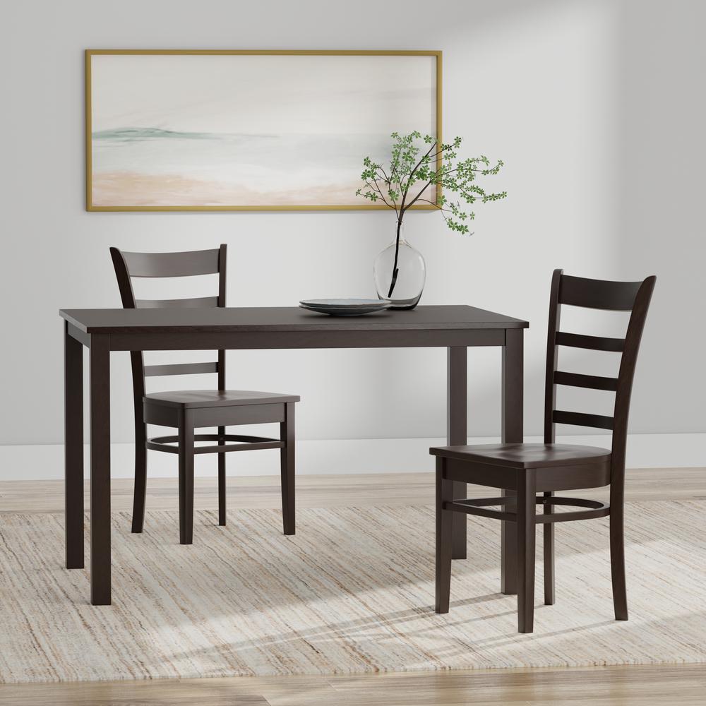 3PC Dining Set - 48" Wood Table + Slat Back Chairs - Dark Walnut. Picture 1