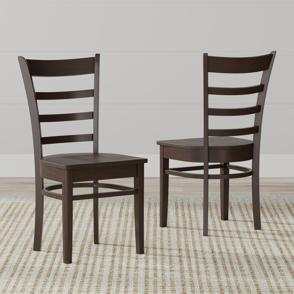 3PC Dining Set - 48" Wood Table + Slat Back Chairs - Dark Walnut. Picture 3