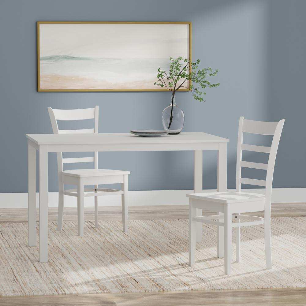 3PC Dining Set - 48" Wood Table + Slat Back Chairs -Wht. Picture 1