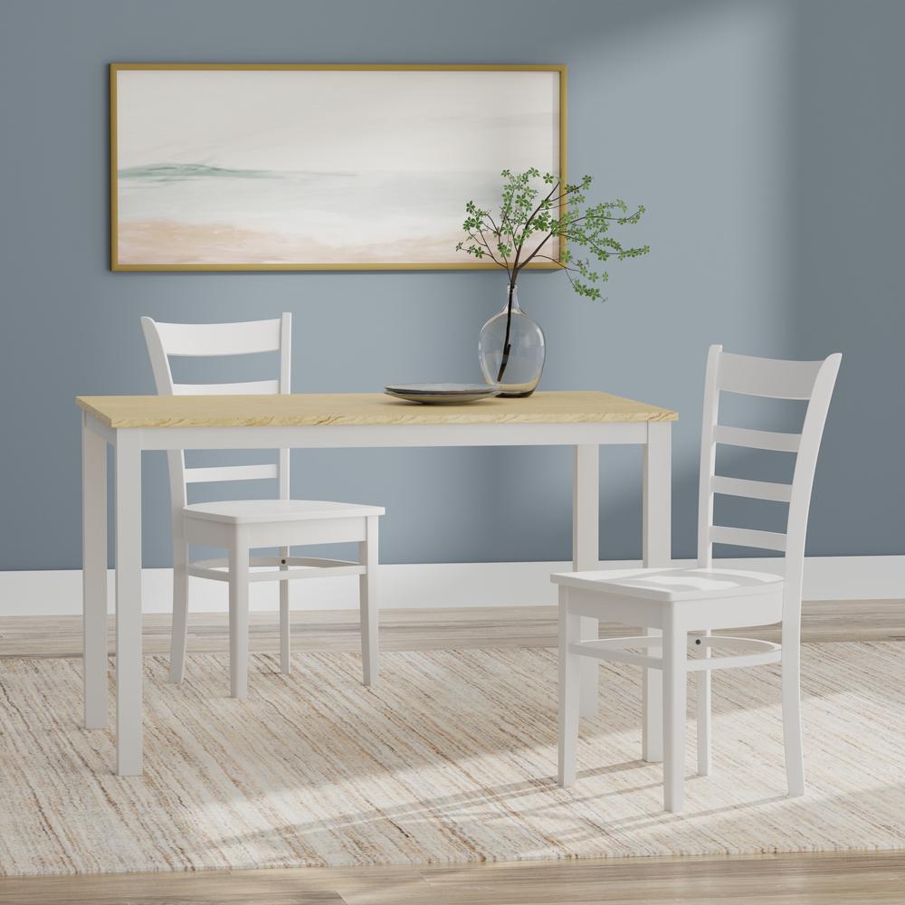 3PC Dining Set - 48" Wood Table -Wht/Nat + Wht Slat Back Chairs. Picture 1