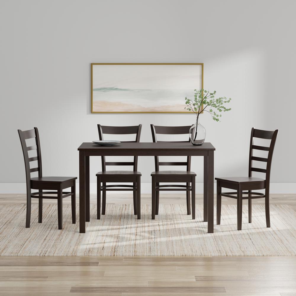 5PC Dining Set - 48" Wood Table + Slat Back Chairs - Dark Walnut. Picture 1