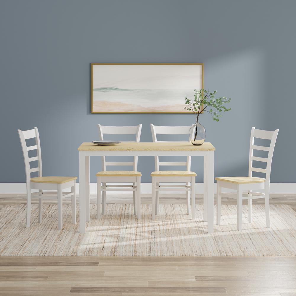 5PC Dining Set - 48" Wood Table + Slat Back Chairs -Wht/Nat. Picture 1