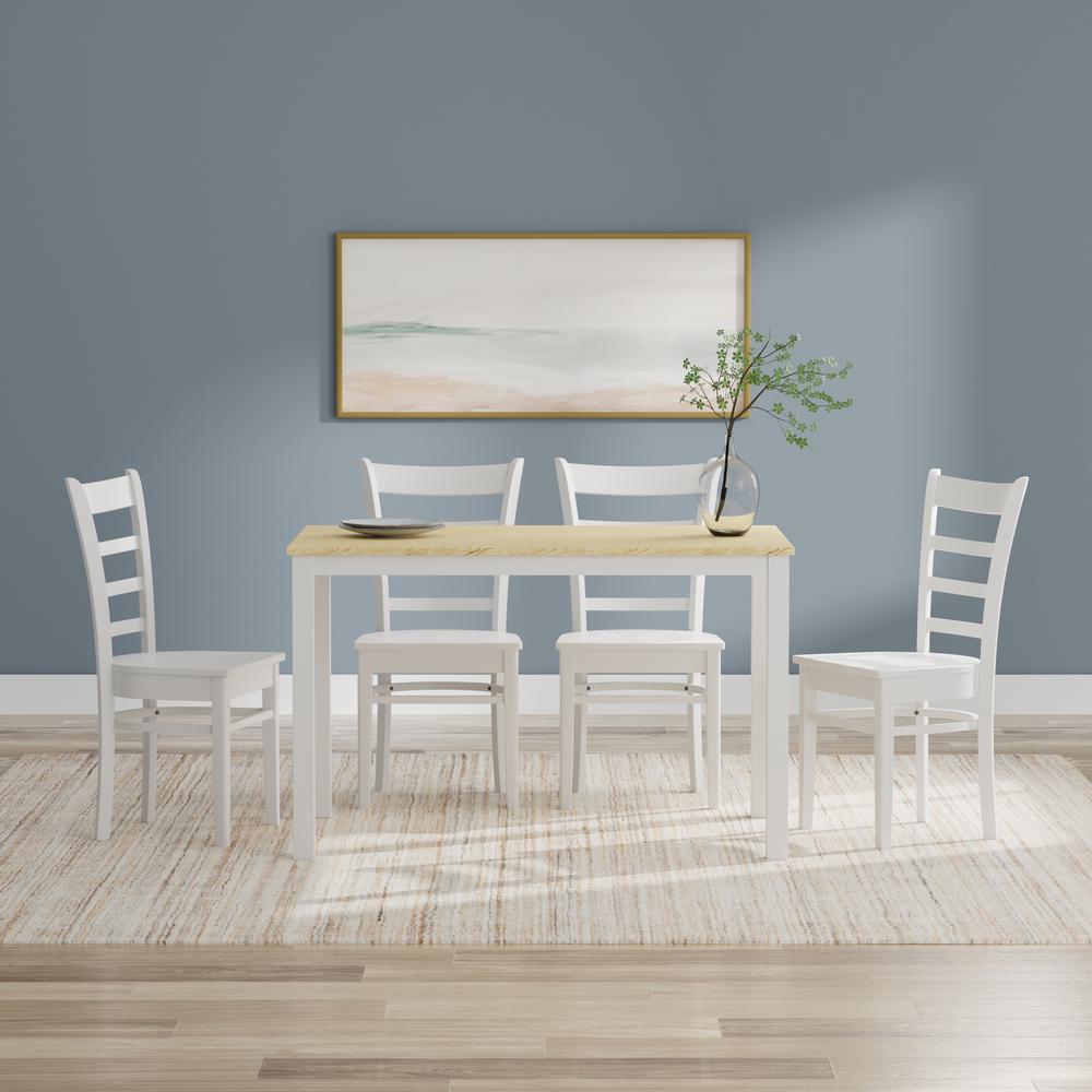 5PC Dining Set - 48" Wood Table -Wht/Nat + Wht Slat Back Chairs. Picture 1