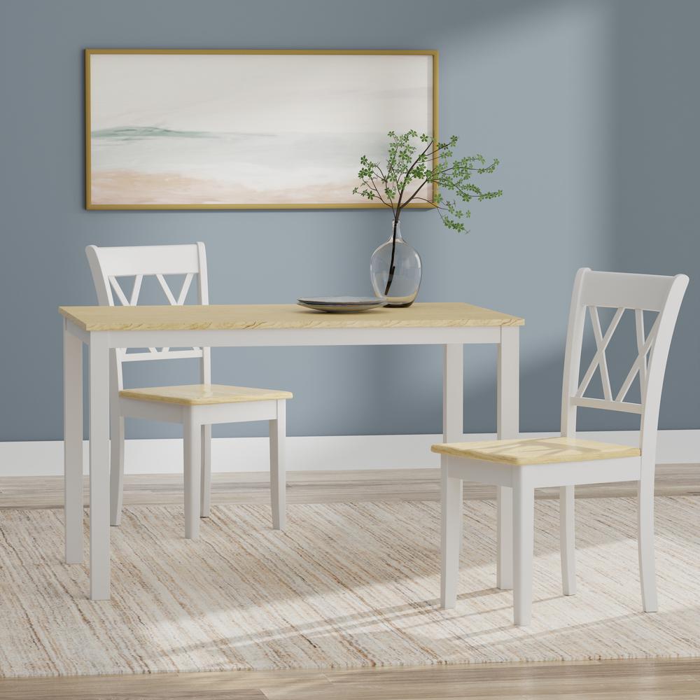 3PC Dining Set - 48" Wood Table + Dbl X-Back Chairs -Wht/Nat. Picture 1