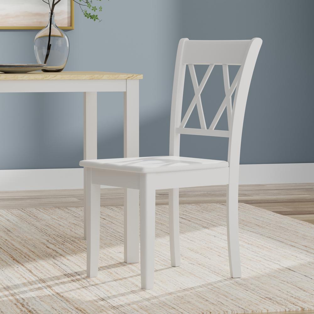 3PC Dining Set - 48" Wood Table -Wht/Nat + Wht Dbl X-Back Chairs. Picture 8