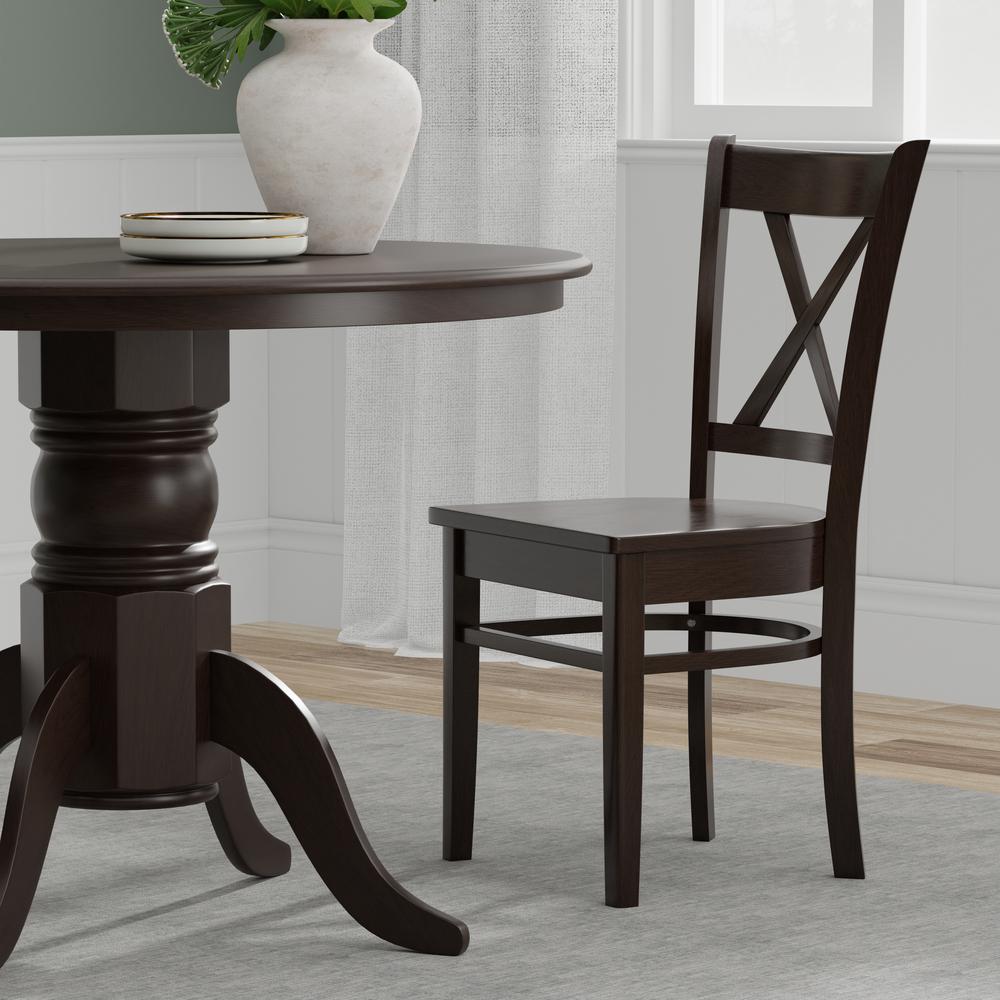 5PC Dining Set - 42" Rnd Pedestal Table + Cross Back Chairs - Dark Walnut. Picture 7