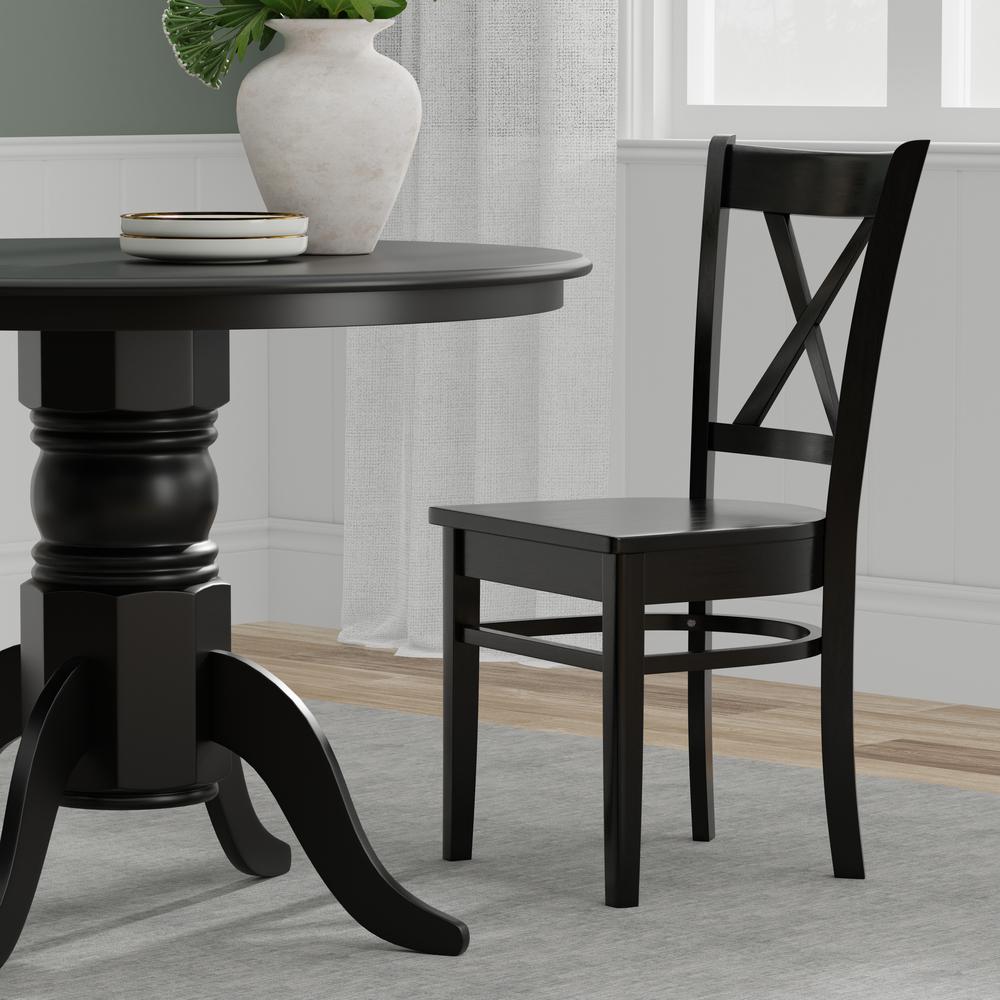 5PC Dining Set - 42" Rnd Pedestal Table + Cross Back Chairs -Blk. Picture 7