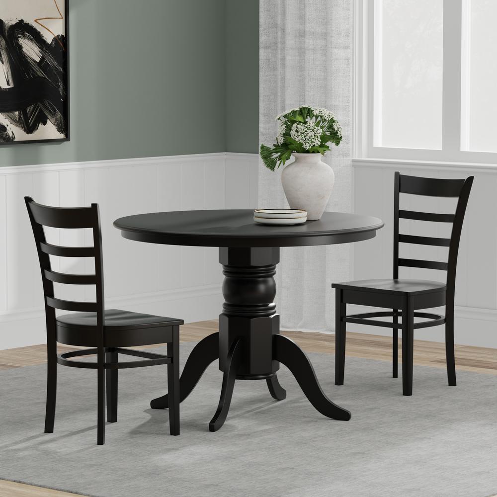 3PC Dining Set - 42" Rnd Pedestal Table + Slat Back Chairs -Blk. Picture 1