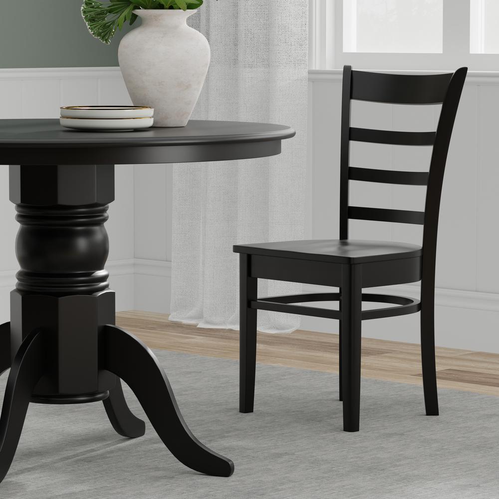 3PC Dining Set - 42" Rnd Pedestal Table + Slat Back Chairs -Blk. Picture 7