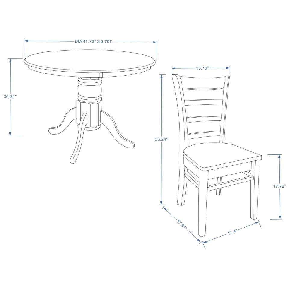 3PC Dining Set - 42" Rnd Pedestal Table -Wht + Wht/Nat Slat Back Chairs. Picture 8
