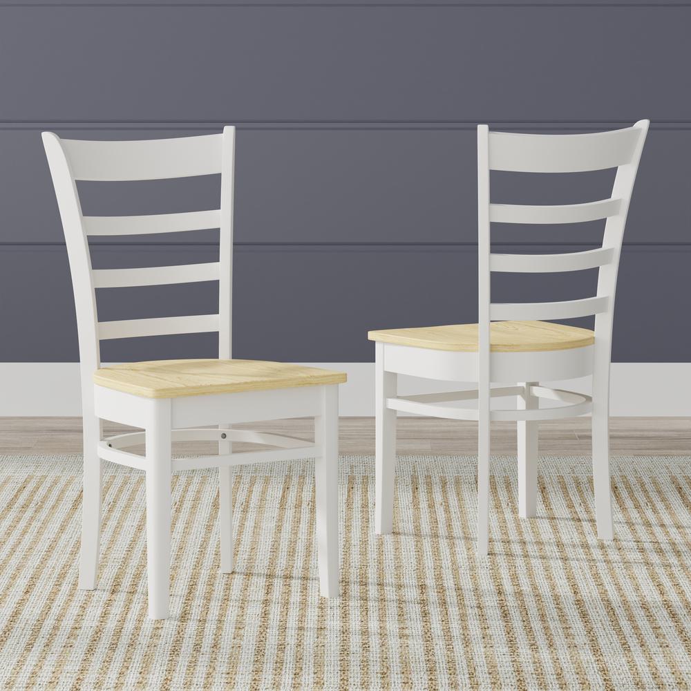 3PC Dining Set - 42" Rnd Pedestal Table + Slat Back Chairs -Wht/Nat. Picture 3