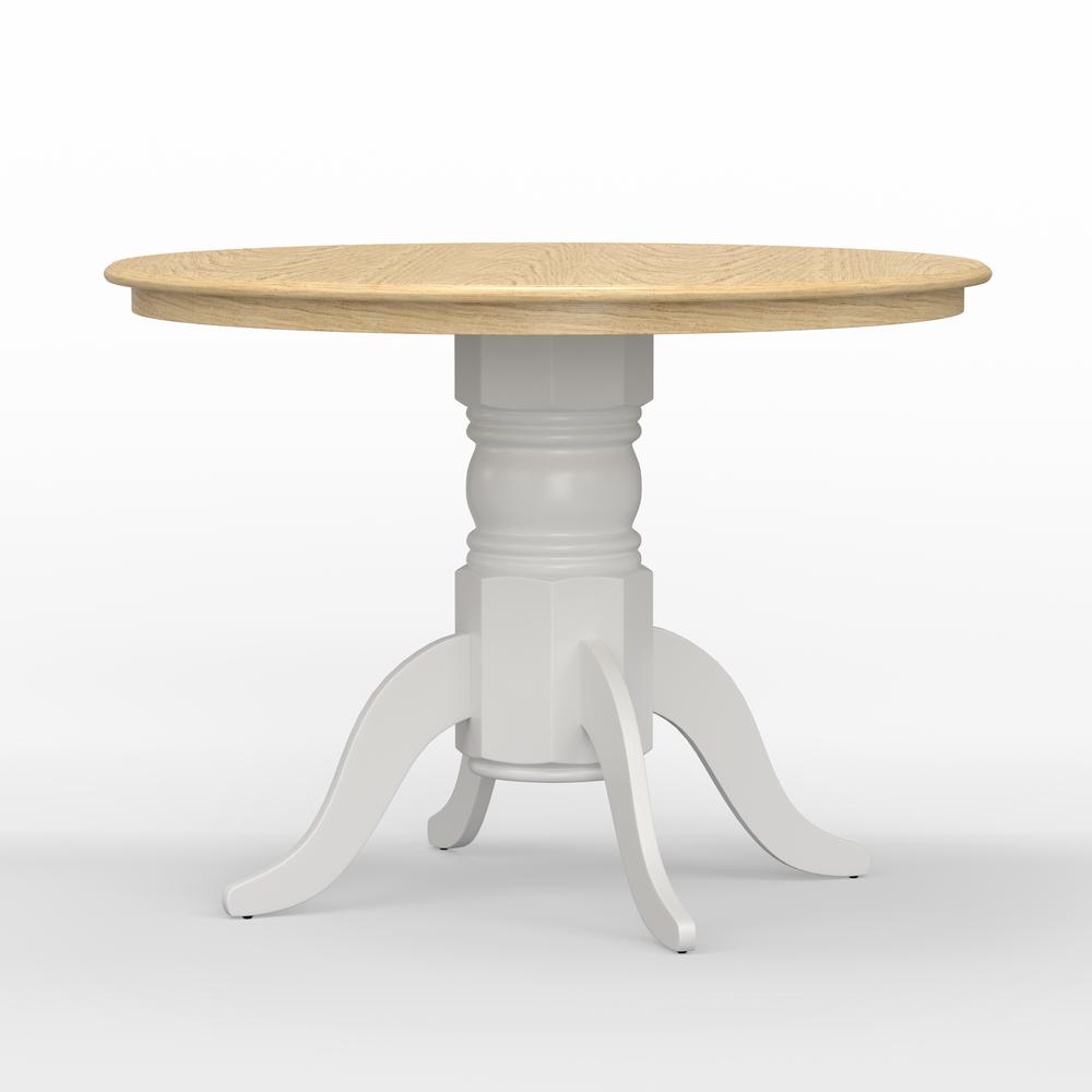 3PC Dining Set - 42" Rnd Pedestal Table -Wht/Nat + Wht Slat Back Chairs. Picture 4