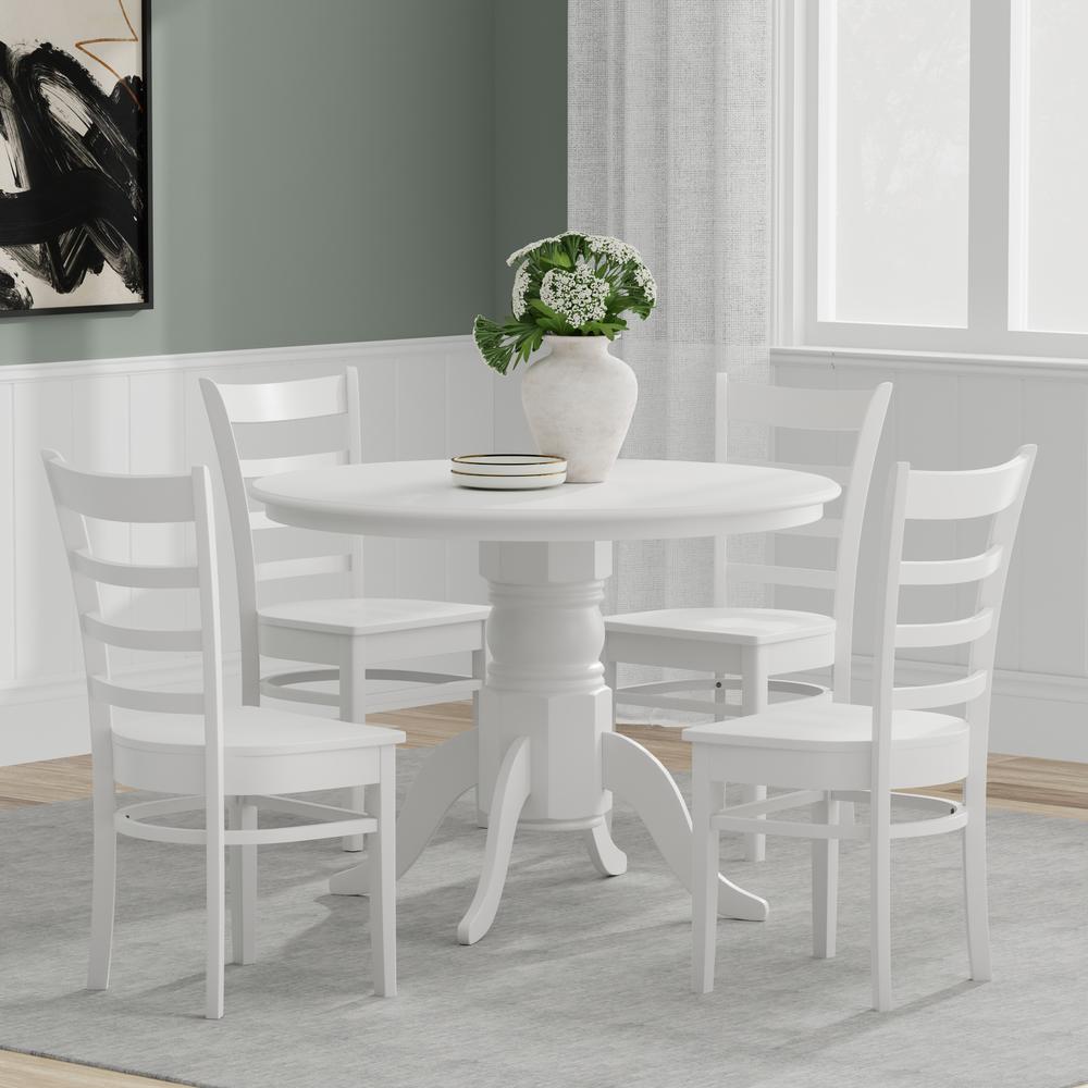 5PC Dining Set - 42" Rnd Pedestal Table + Slat Back Chairs -Wht. Picture 1