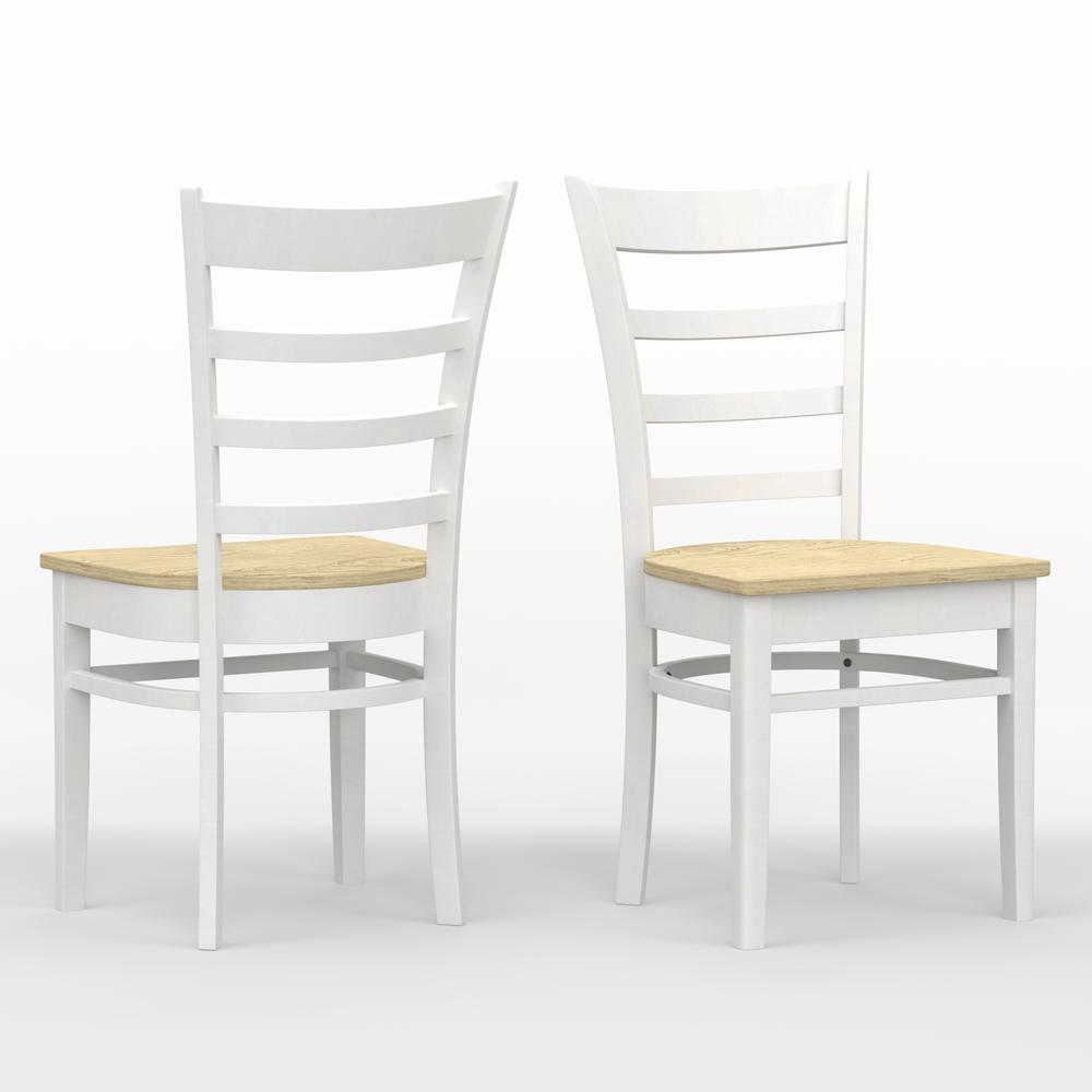 5PC Dining Set - 42" Rnd Pedestal Table + Slat Back Chairs -Wht/Nat. Picture 6