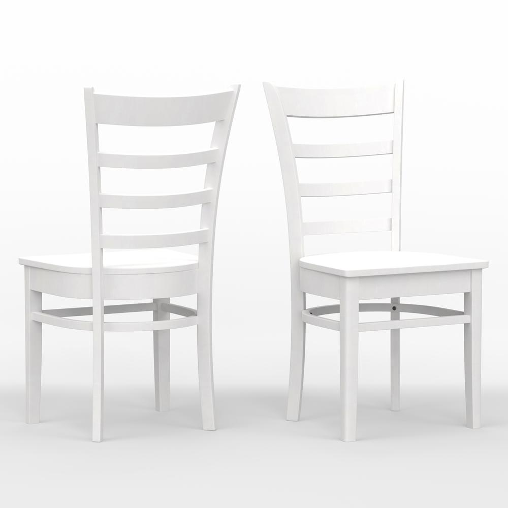 5PC Dining Set - 42" Rnd Pedestal Table -Wht/Nat + Wht Slat Back Chairs. Picture 6