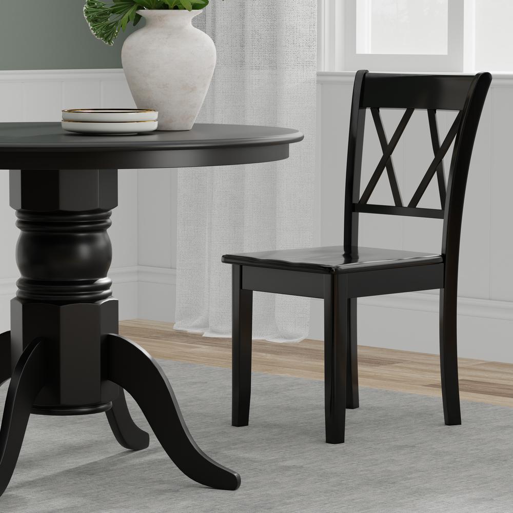 5PC Dining Set - 42" Rnd Pedestal Table + Dbl X-Back Chairs -Blk. Picture 7