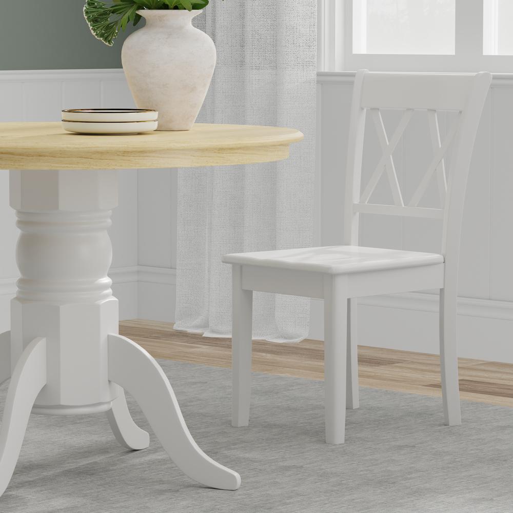 5PC Dining Set - 42" Rnd Pedestal Table -Wht/Nat + Wht Dbl X-Back Chairs. Picture 7