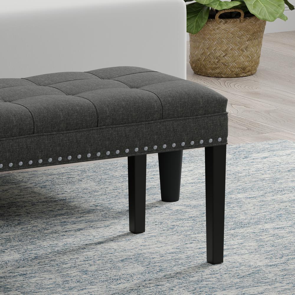 46.5" Upholstered Bench w/ Nailhead Trim - Dark Grey. Picture 2