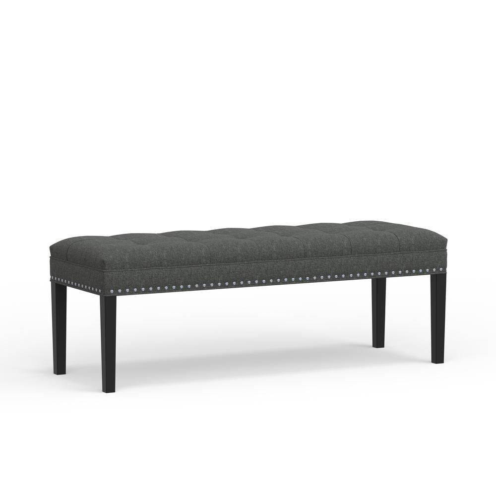 46.5" Upholstered Bench w/ Nailhead Trim - Dark Grey. Picture 3