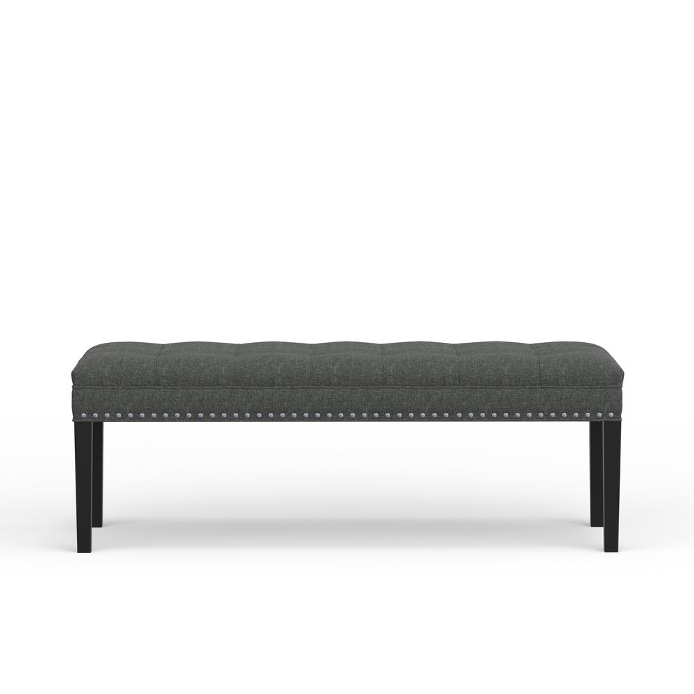 46.5" Upholstered Bench w/ Nailhead Trim - Dark Grey. Picture 4