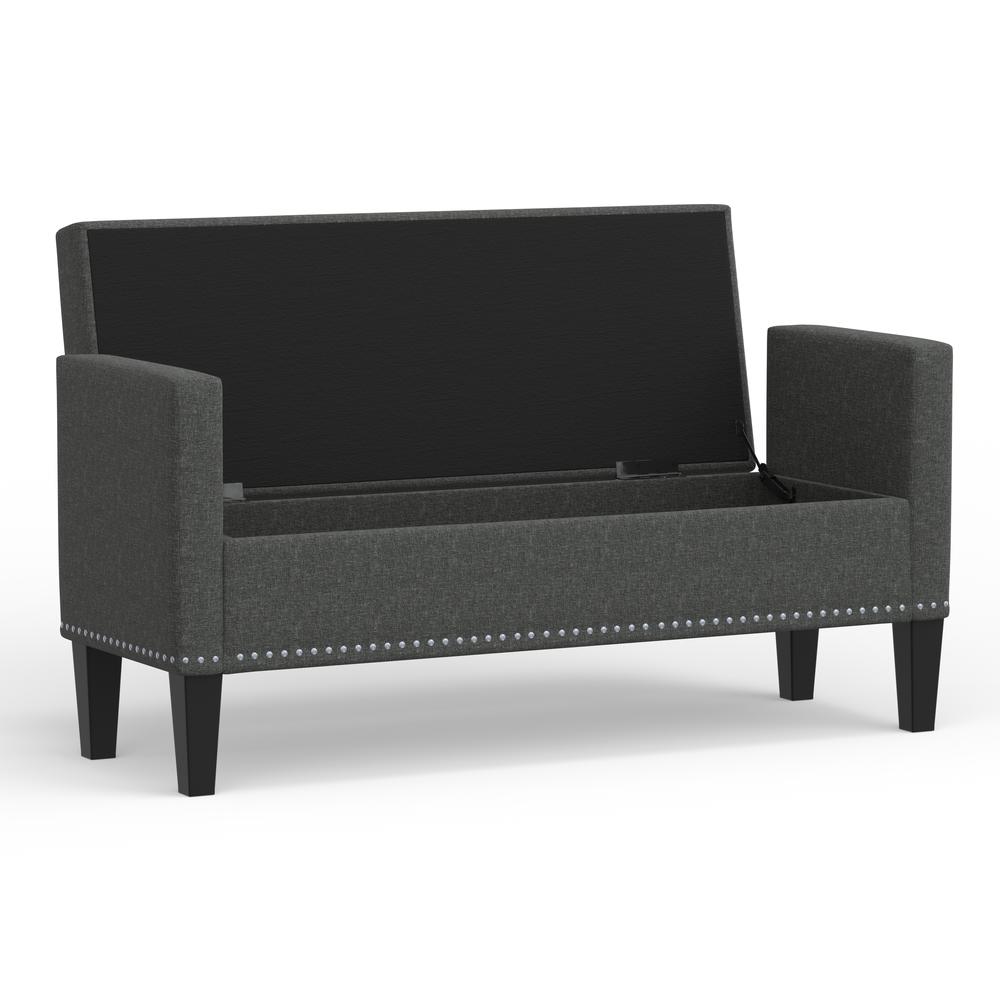 52" Upholstered Storage Bench w/ Nailhead Trim - Dark Grey. Picture 5