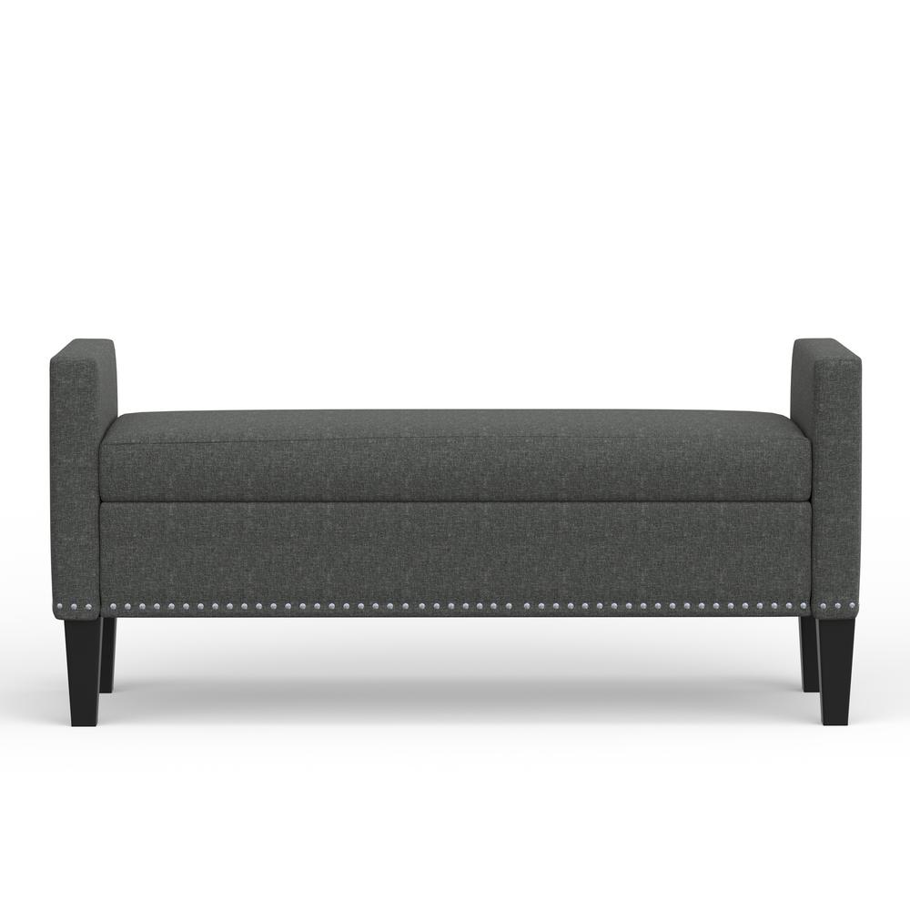 52" Upholstered Storage Bench w/ Nailhead Trim - Dark Grey. Picture 6