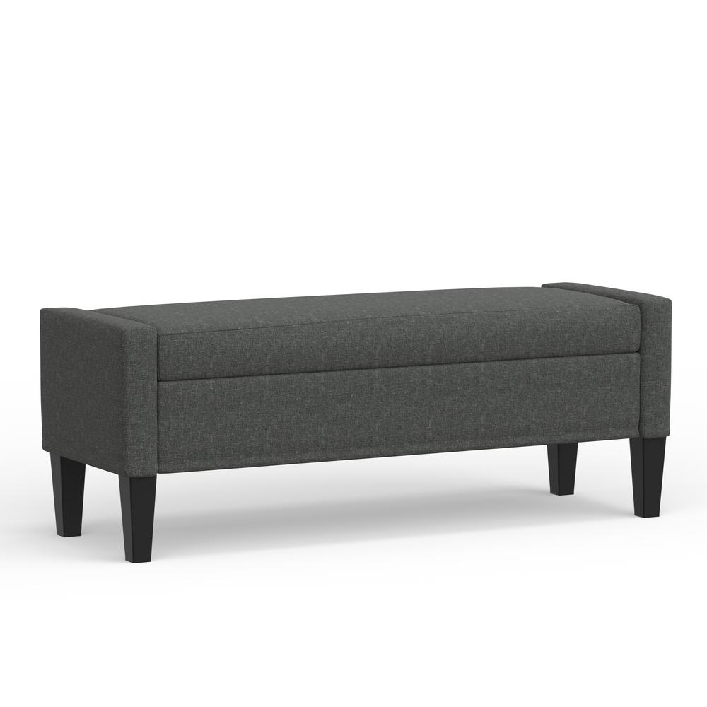 52" Upholstered Storage Bench w/ Truncated Arms - Dark Grey. Picture 4