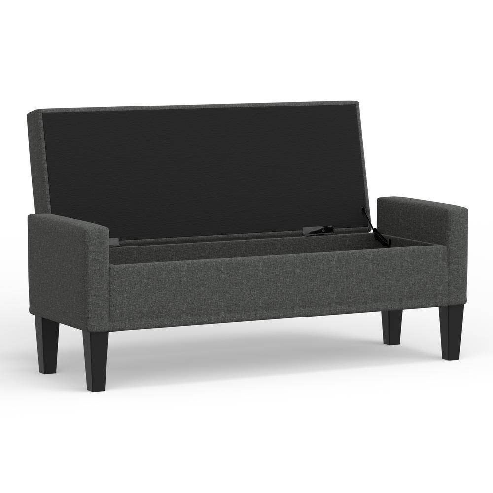 52" Upholstered Storage Bench w/ Truncated Arms - Dark Grey. Picture 5