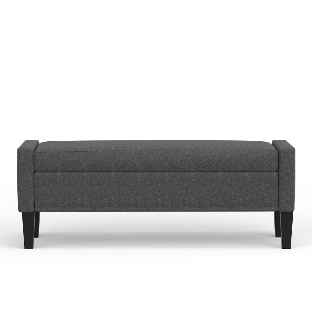 52" Upholstered Storage Bench w/ Truncated Arms - Dark Grey. Picture 6