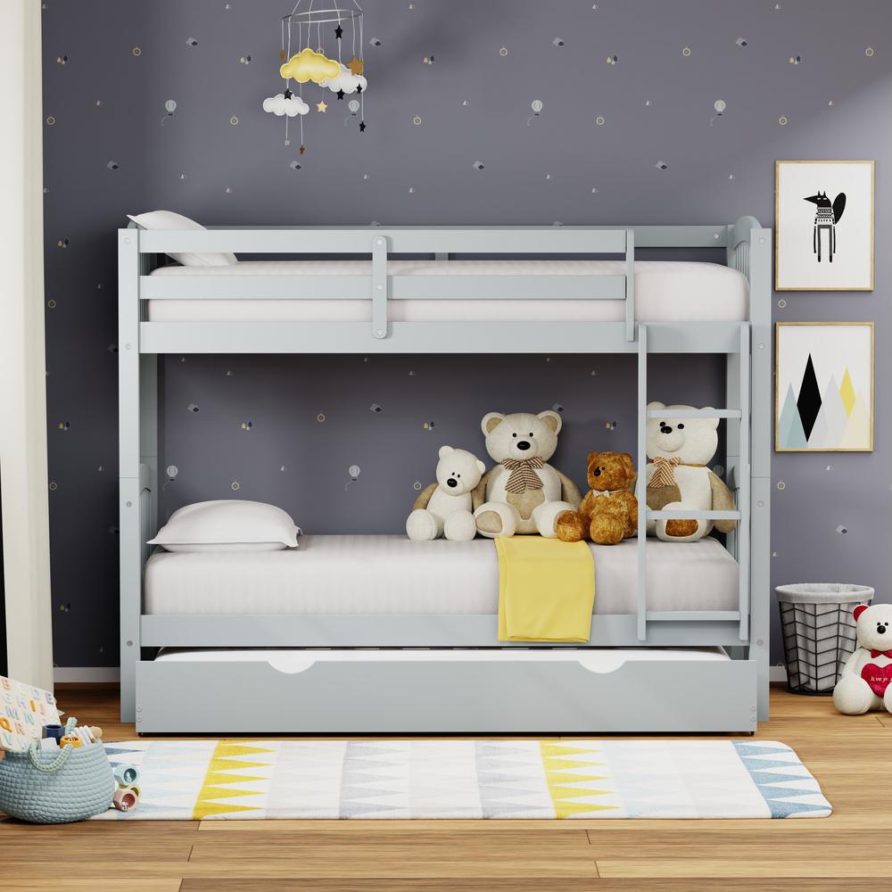 Arca Wood Twin/Twin Bunk Bed & Trundle - Light Grey. Picture 2