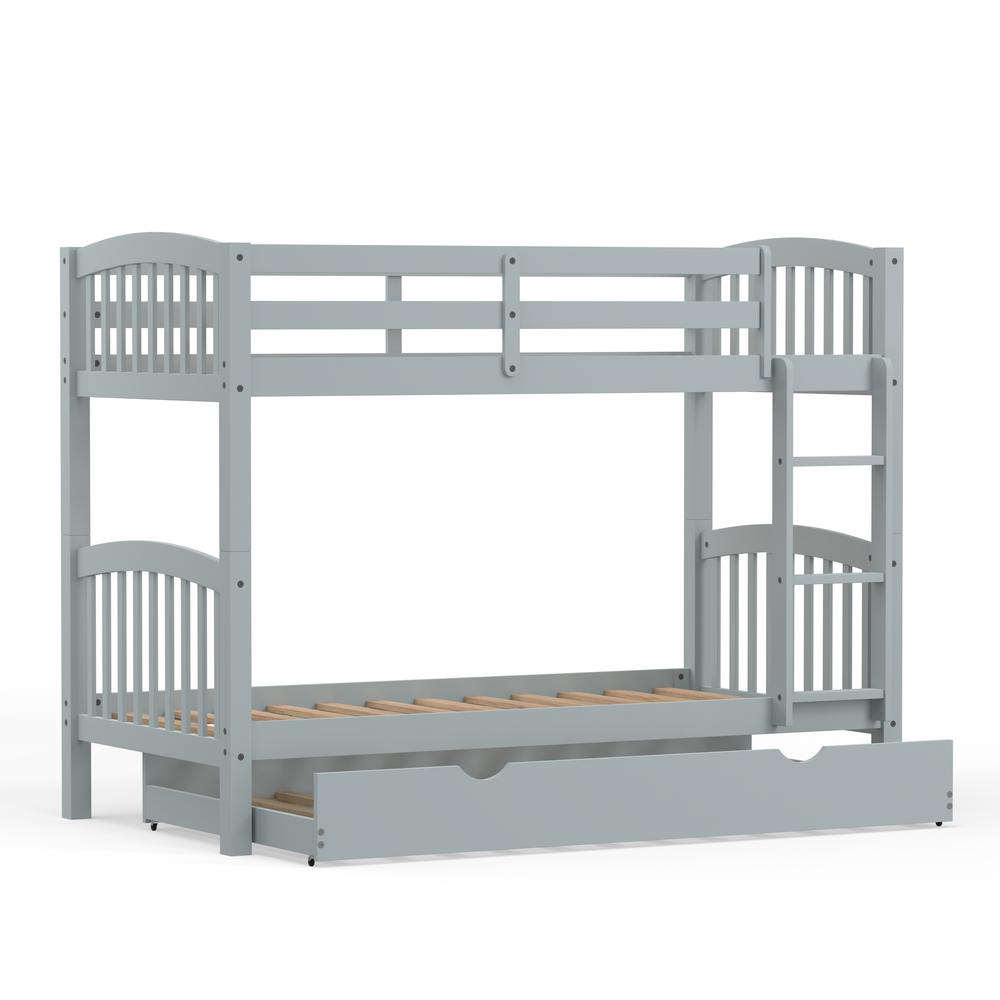 Arca Wood Twin/Twin Bunk Bed & Trundle - Light Grey. Picture 3