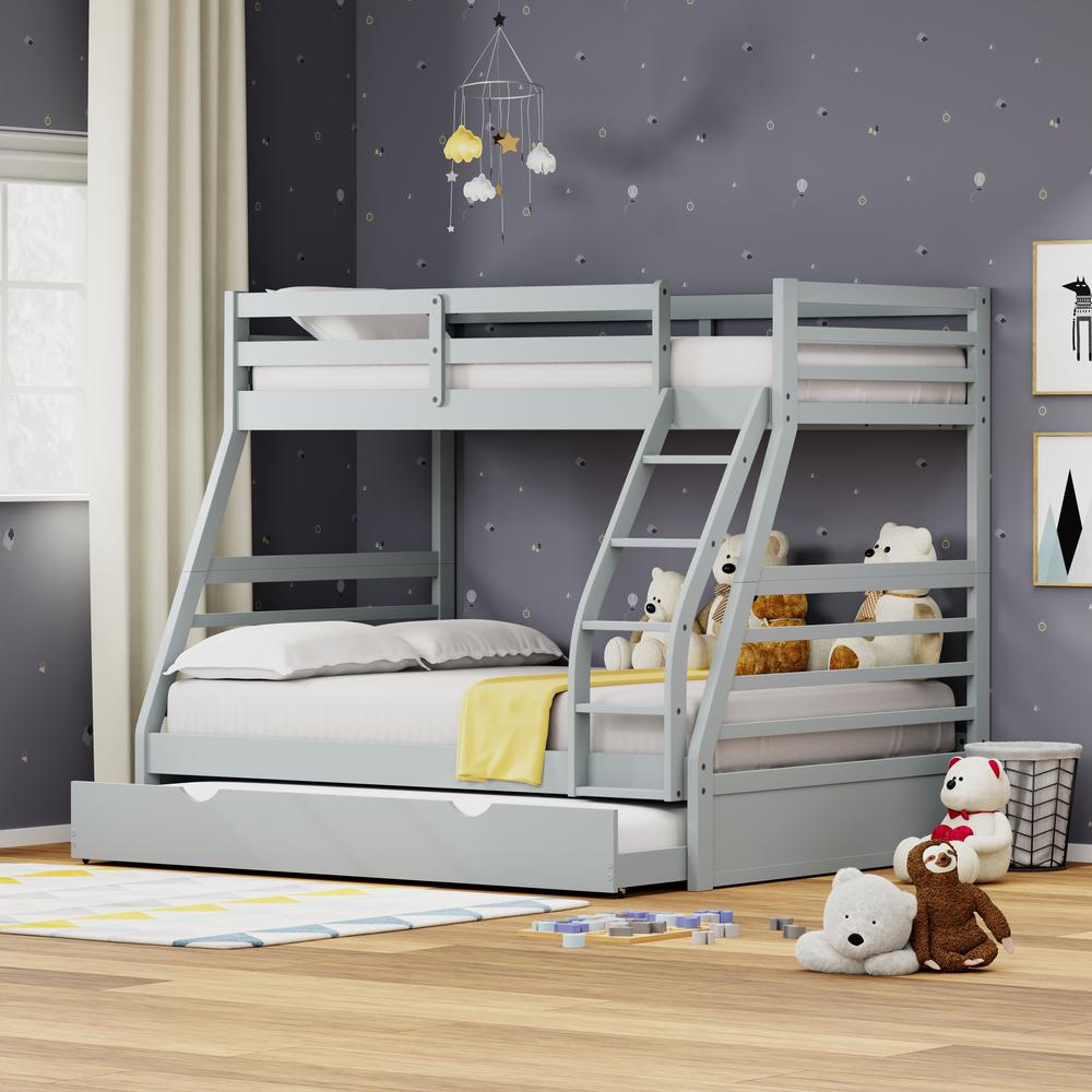 Plana Wood Twin/Full Bunk Bed & Trundle - Light Grey. Picture 1