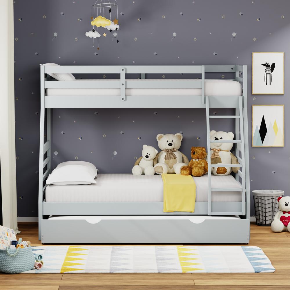 Plana Wood Twin/Full Bunk Bed & Trundle - Light Grey. Picture 2