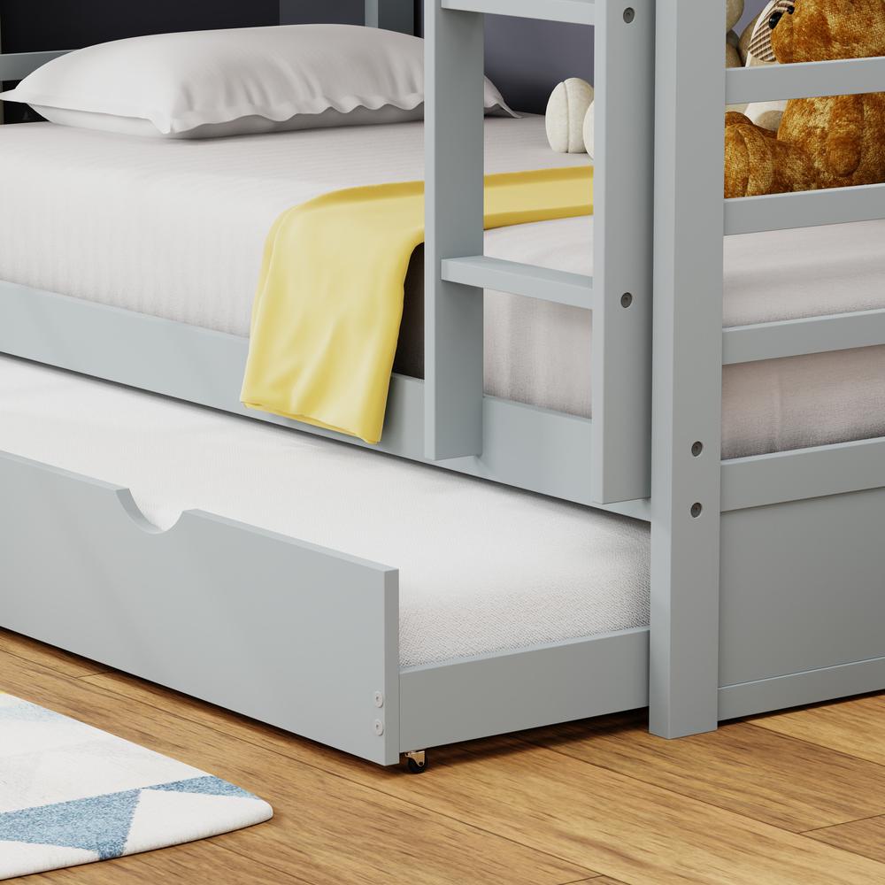 Plana Wood Twin/Full Bunk Bed & Trundle - Light Grey. Picture 6