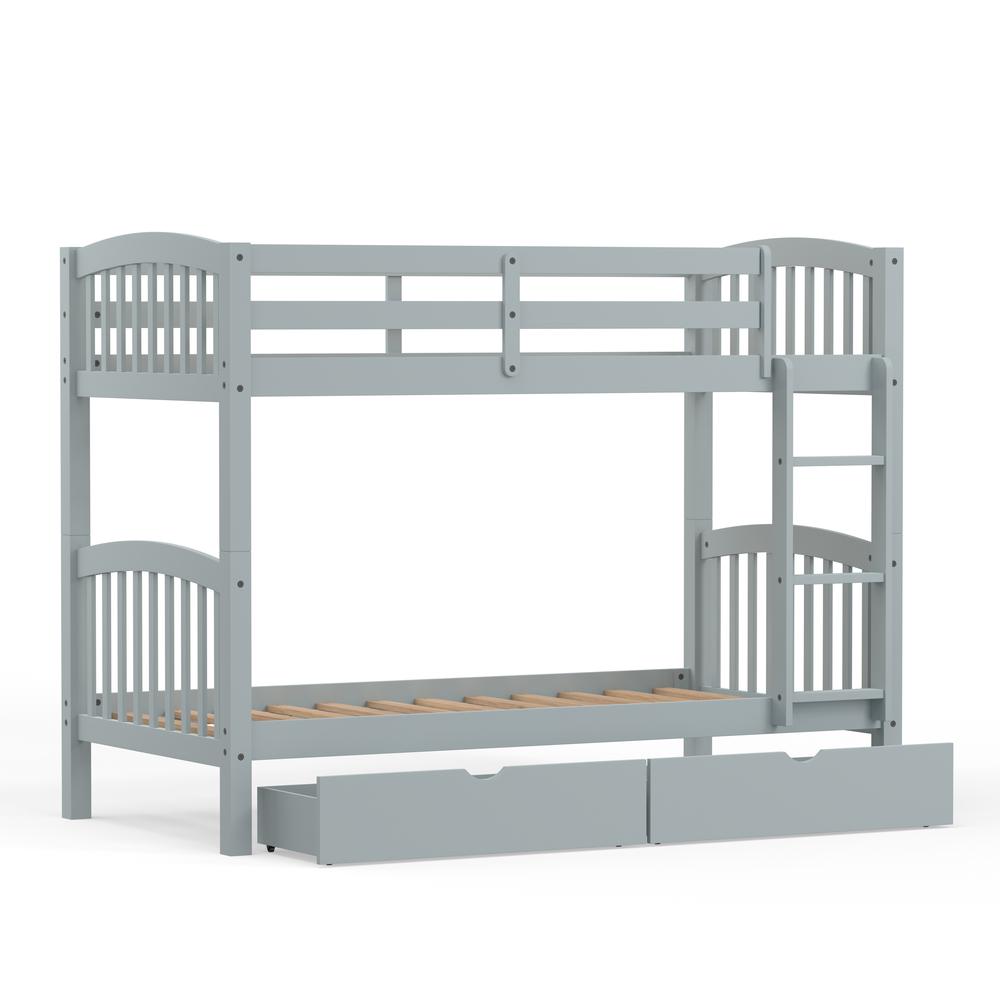 Arca Wood Twin/Twin Bunk Bed & Storage Drawers - Light Grey. Picture 3