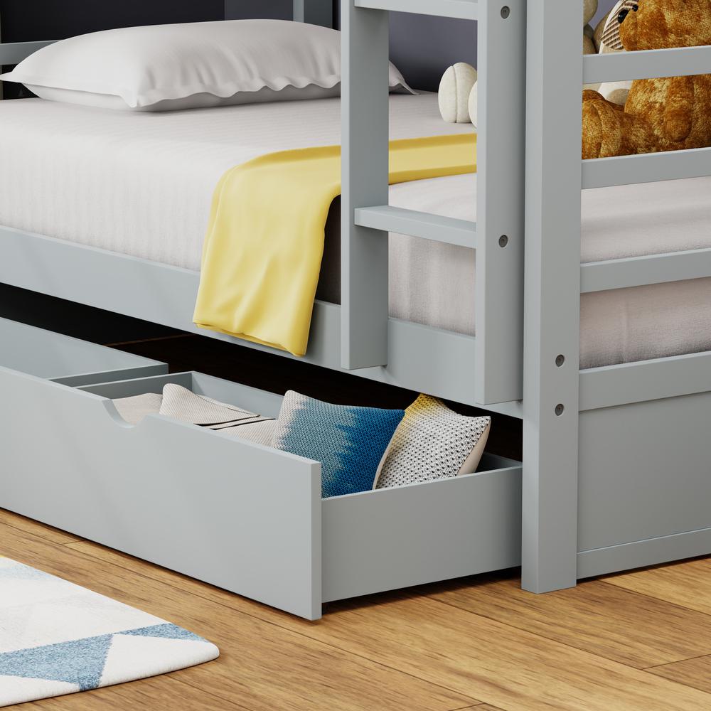 Arca Wood Twin/Twin Bunk Bed & Storage Drawers - Light Grey. Picture 6