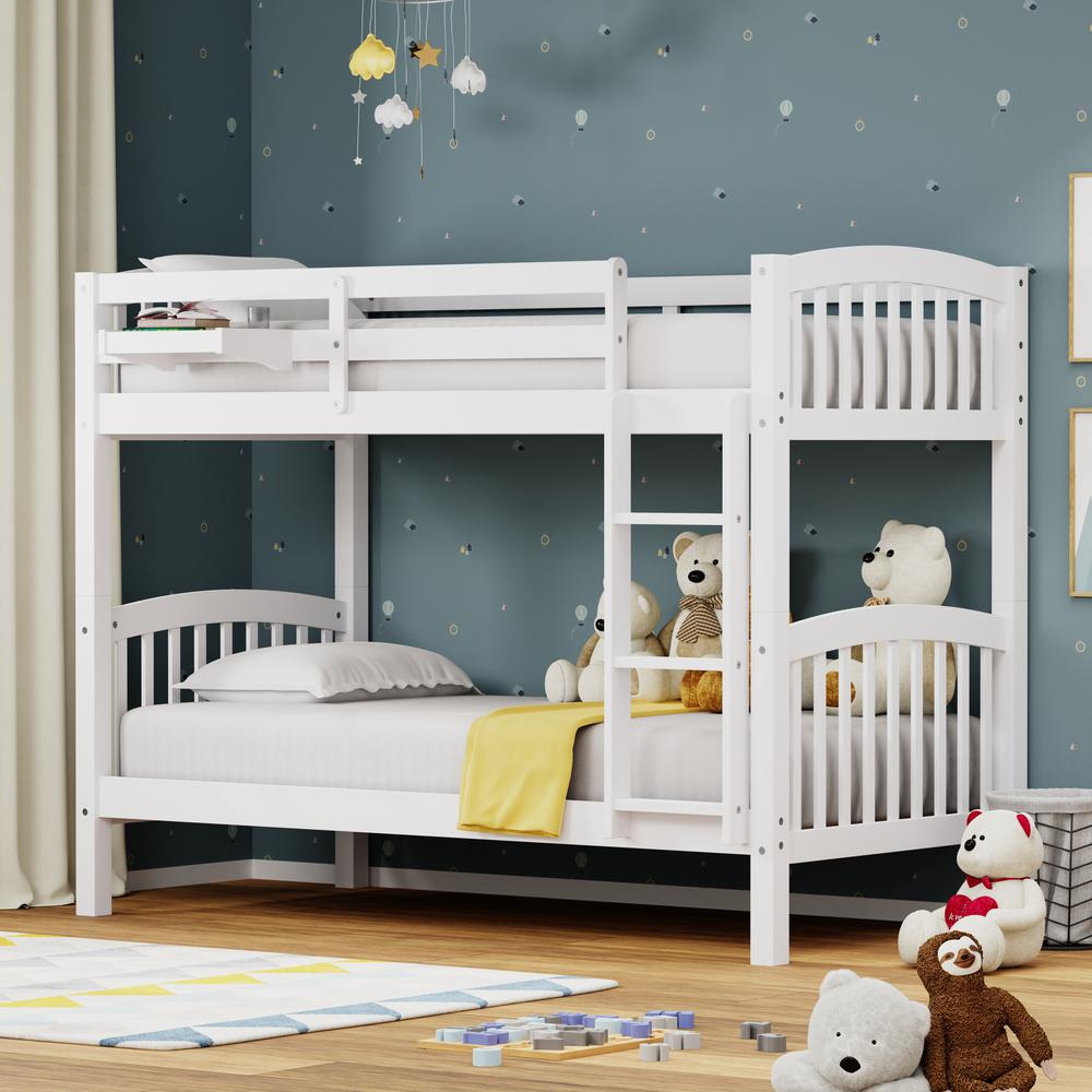 Arca Wood Twin/Twin Bunk Bed & Hanging Nightstand - White. Picture 1