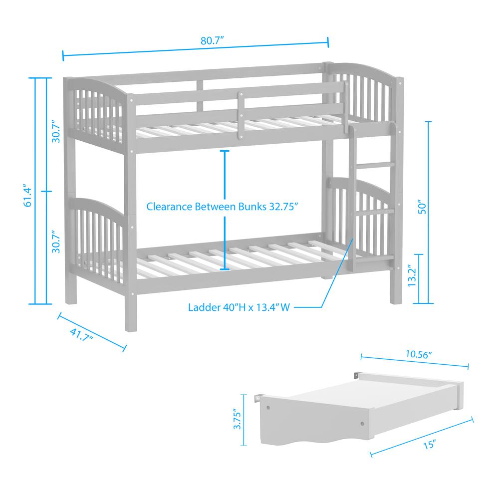 Arca Wood Twin/Twin Bunk Bed & Hanging Nightstand - White. Picture 8
