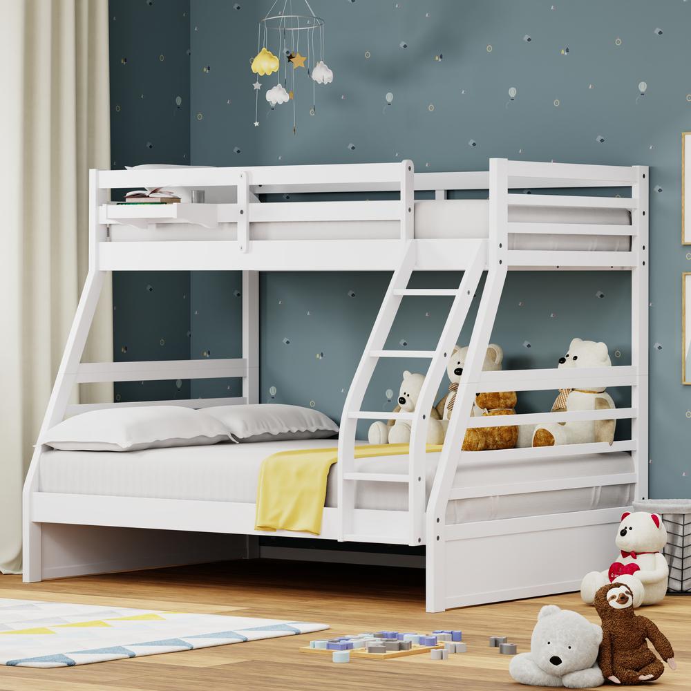 Plana Wood Twin/Full Bunk Bed & Hanging Nightstand - White. Picture 1