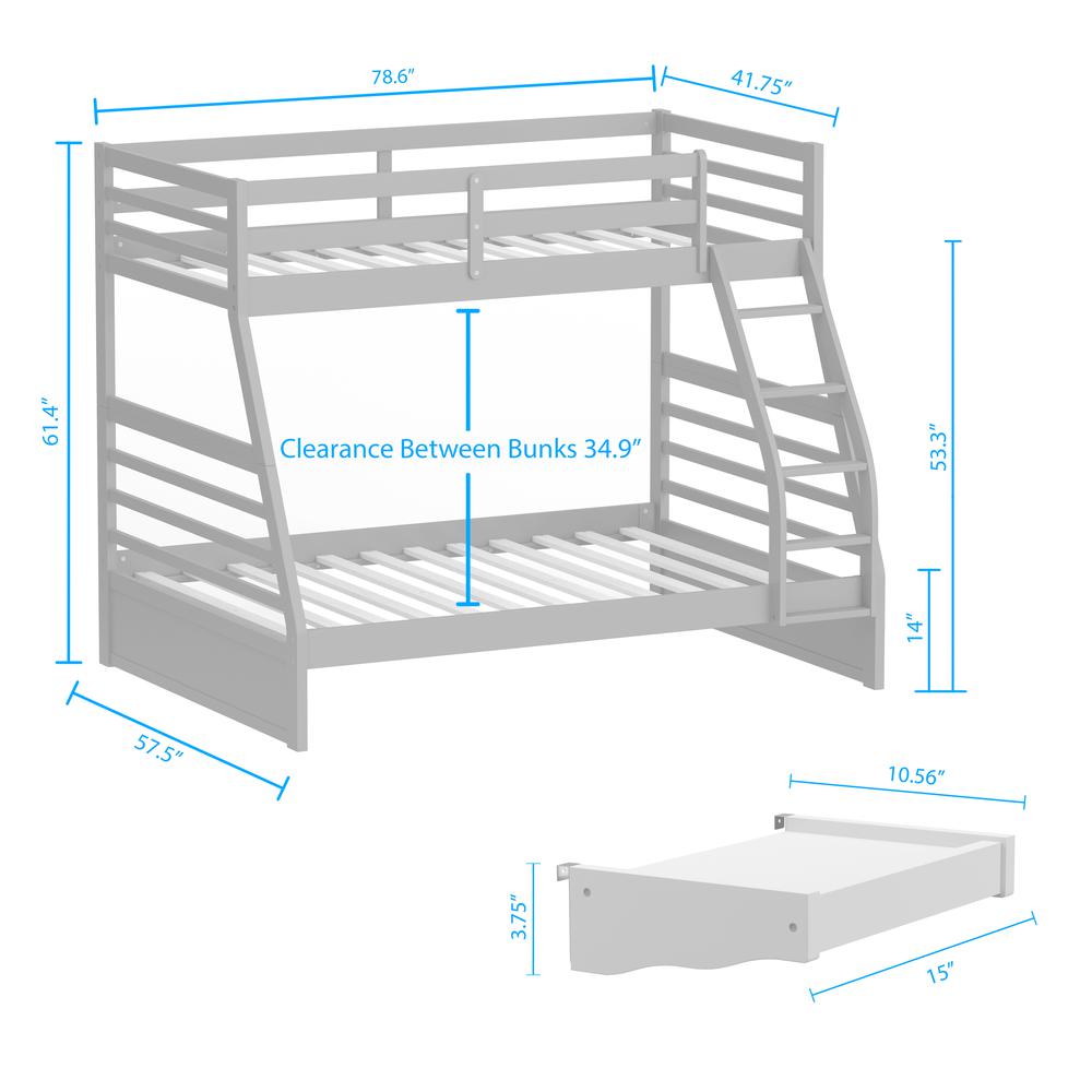 Plana Wood Twin/Full Bunk Bed & Hanging Nightstand - White. Picture 8