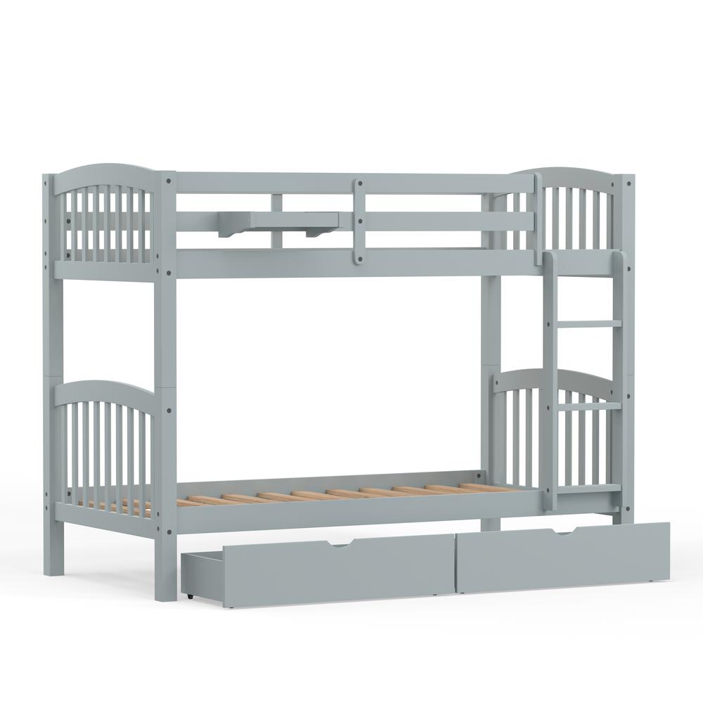 Arca Wood Twin/Twin Bunk Bed, Hanging Nightstand, & Storage Drawers - Light Grey. Picture 5