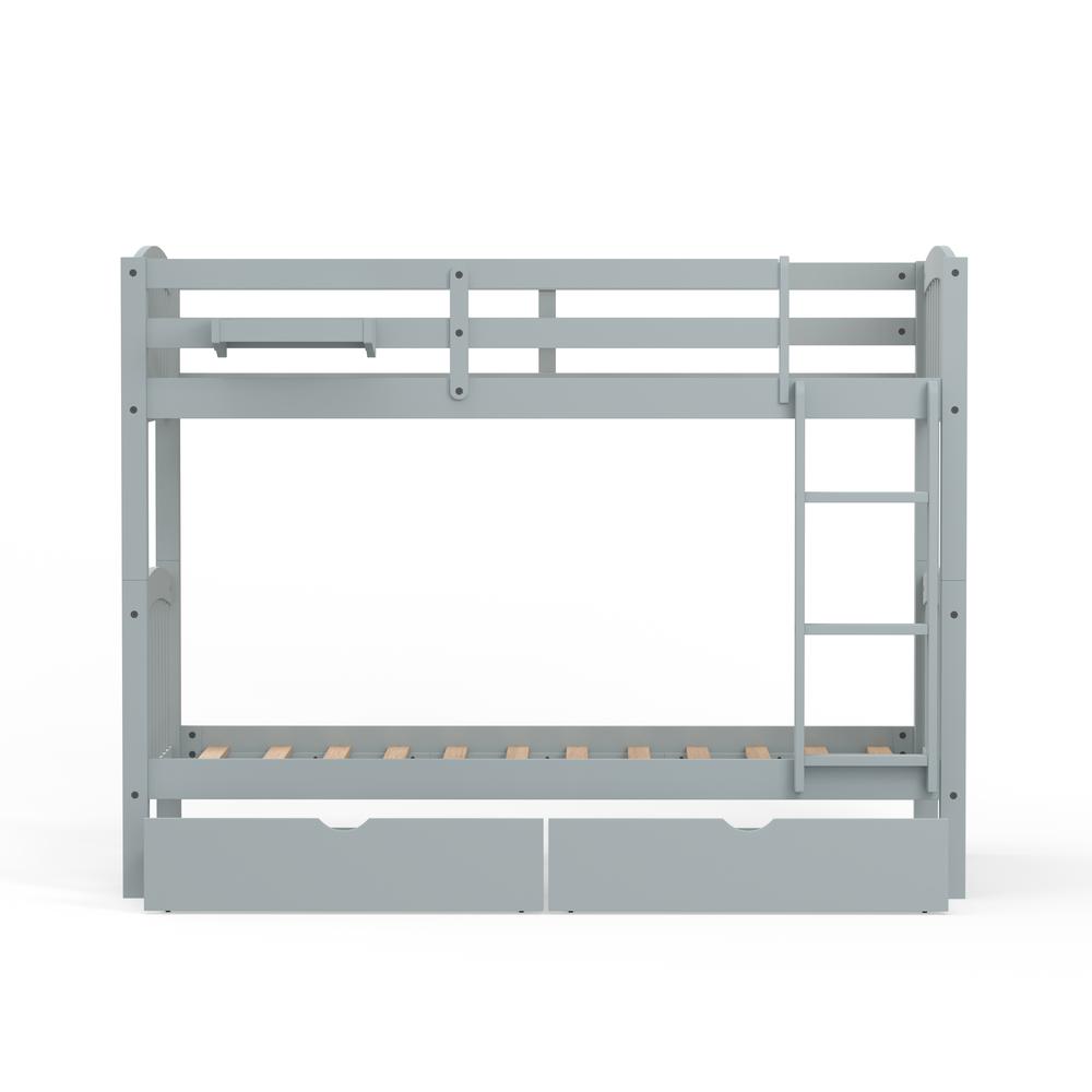 Arca Wood Twin/Twin Bunk Bed, Hanging Nightstand, & Storage Drawers - Light Grey. Picture 6