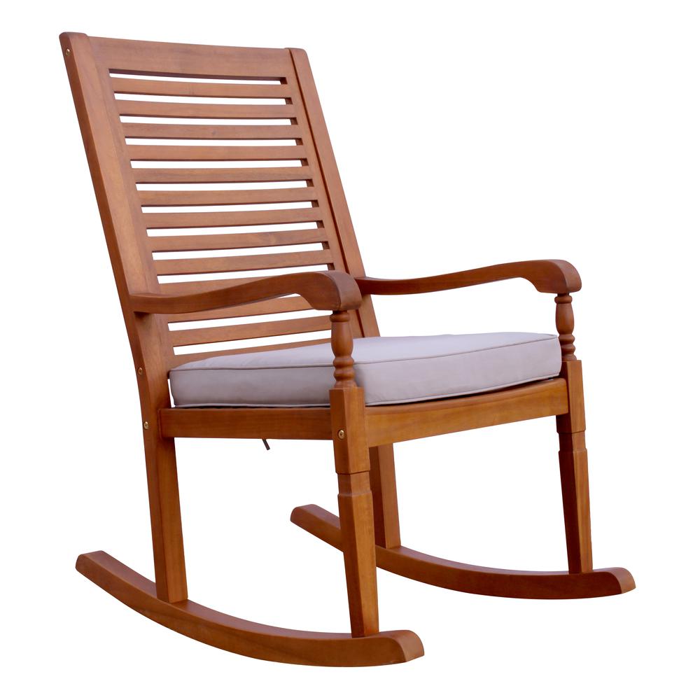 Nantucket Rocking Chair, Natural Colour Stain With Grey Cushion. Picture 1