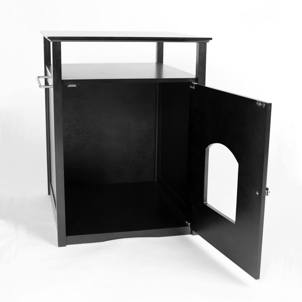Cat Washroom Litter Box Cover / Night Stand Pet House, Black. Picture 2
